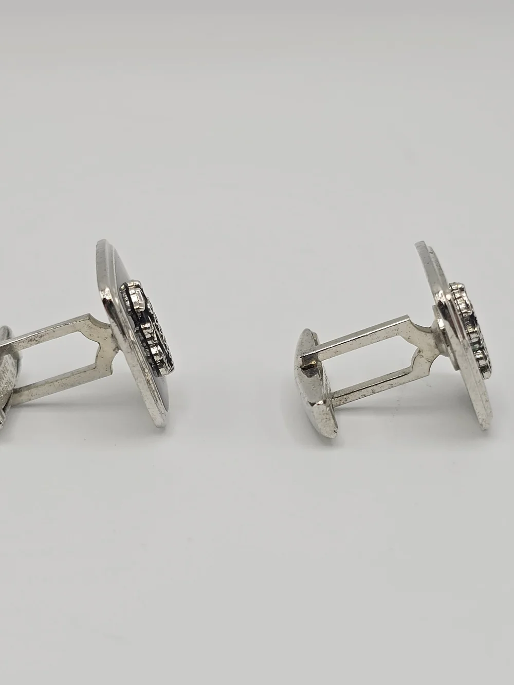 VTG Kinney U.S. Navy Medical Dept Cufflinks Silver Tone Black Enamel Bullet Back